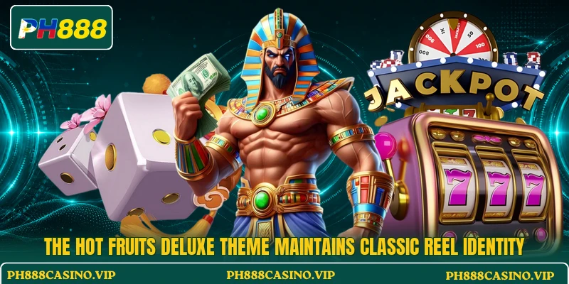 The Hot Fruits Deluxe theme maintains classic reel identity The Hot Fruits Deluxe theme maintains classic reel identity